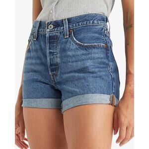 Vintage Levi’s 501s Medium Wash High Waisted Button Fly Cuffed Denim Shorts 28